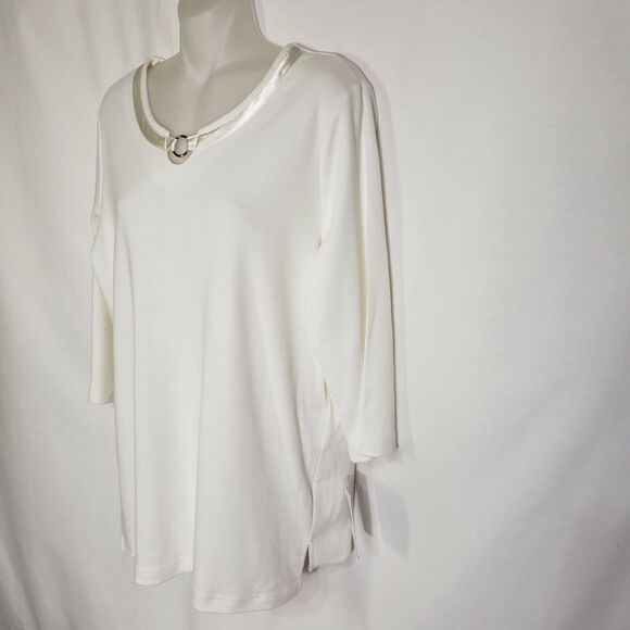 BonWorth Womens Top Size XS 3/4 Sleeve Ivory Knit Round Neck Satin Detail - Picture 7 of 11